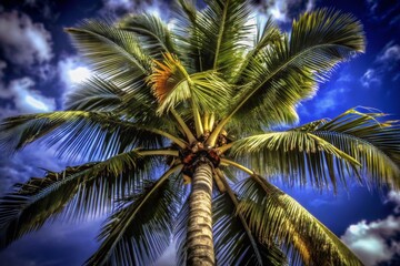 Close-Up of a Palm Tree Against a Bright Blue Background for Tropical Vibes