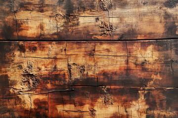 Obraz premium Old-fashioned textured oak planks with warm tones and deep cracks