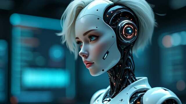 Close up of female robot, anime