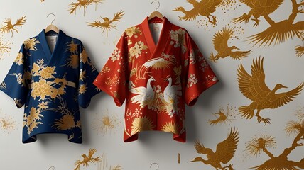 traditional thai style painting on a shirt and wall