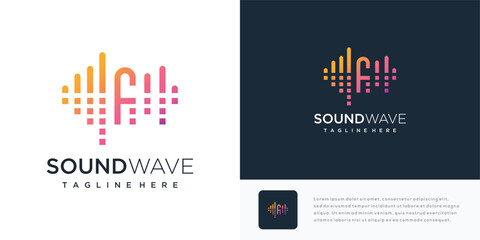 Letter F sound wave logo design illustration. sound wave logo icon with letter F	
