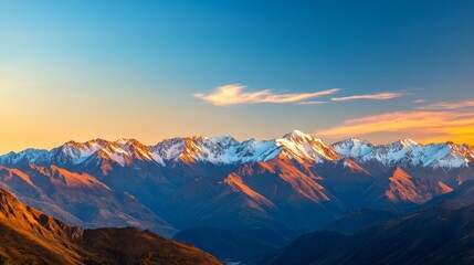 Fototapeta premium Majestic Snow-Capped Mountains at Sunset