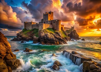 Fototapeta premium Coastal Fortress: A Stunning Product Photography of an Ancient Coastal Fortress