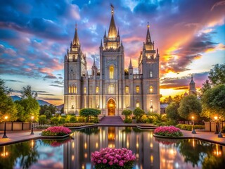Fototapeta premium Stunning Salt Lake Temple Pictures Showcasing Architecture, Beauty, and Serenity in Utah's Iconic Landmark