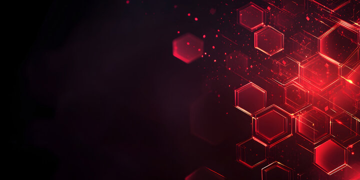 abstract background from many hexagons. geometric background in red colors. projection of red hexagons on a dark background. sci-fi concept. cyberpunk style - Powered by Adobe