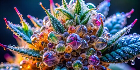 Fototapeta premium Stunning THC Crystals on Cannabis Buds Showcasing Potent and Sparkling Trichomes for Premium Quality Cannabis