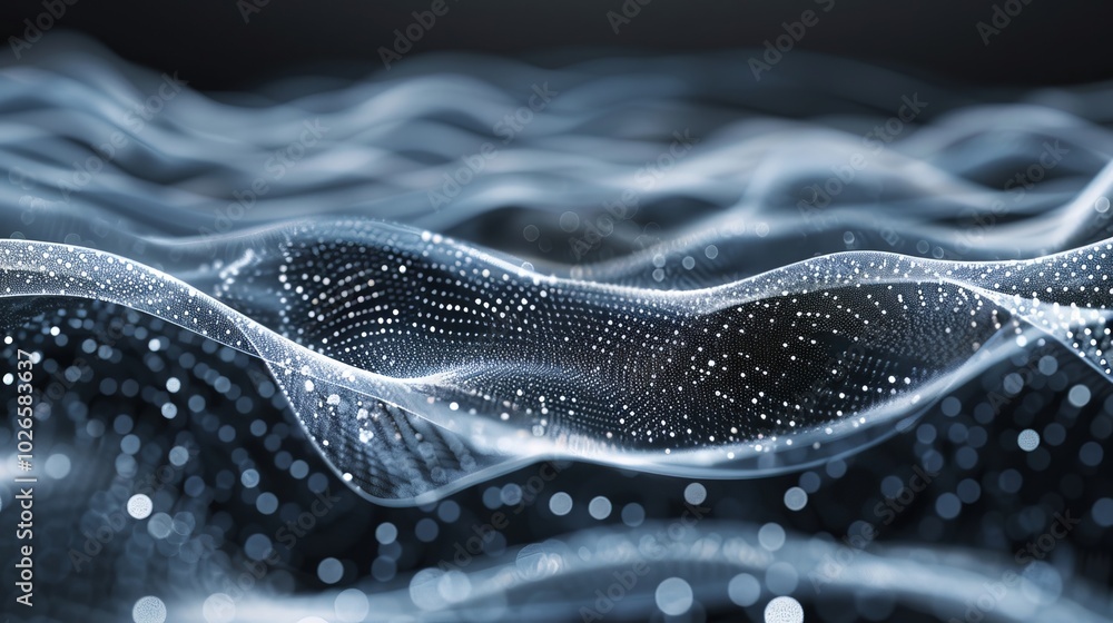Aufkleber abstract waves with sparkling dots create a dynamic visual effect on a dark background, representing