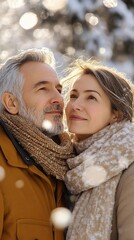 Obraz premium Beautiful mature couple dressed in winter clothes in winter park