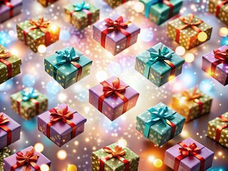 Colorful Gift Boxes Seamless Pattern with Bokeh Background for Festive Celebrations