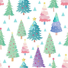 soft watercolor cristmas trees pastel childish funny cute pastel colours vector seamless pattern