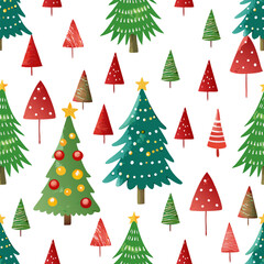 hand drawn watercolor funny christmas trees pastel childish colours vector seamless pattern