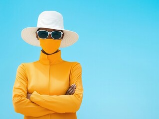 Outdoor worker covered in sunscreen and UVblocking clothing, Occupational sun safety, Skin cancer prevention