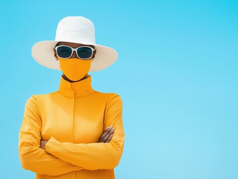 Outdoor worker covered in sunscreen and UVblocking clothing, Occupational sun safety, Skin cancer prevention