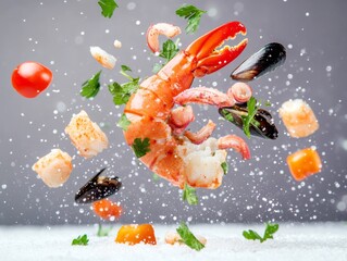 Fresh Seafood Shimmering in the Air