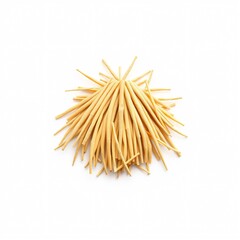 A cluster of wooden toothpicks arranged artistically on a white background highlighting their unique texture and shape