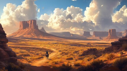 Lone Rider in a Majestic Desert Landscape