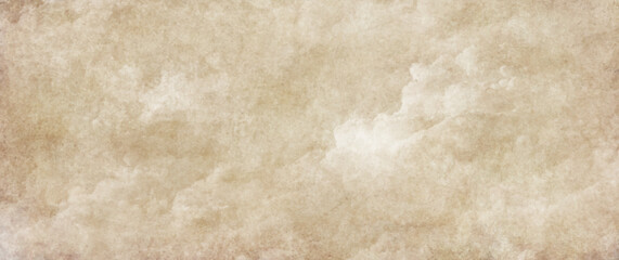 Old paper vector texture with white clouds and sky for cover design, cards, flyer, poster, banner. Vintage dirty watercolor art backdrop. Hand drawn watercolour illustration. Aged painted template.