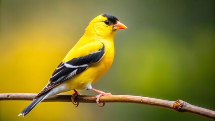Obraz premium Vibrant American Goldfinch Perched on a Branch in Nature, Showcasing Bright Yellow Plumage and Beautiful Songbird