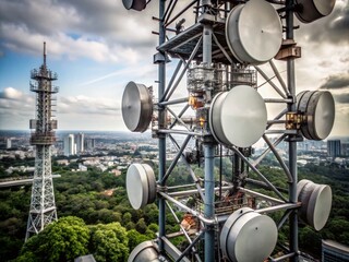 Communications Tower and Telecommunication Network in High Depth of Field