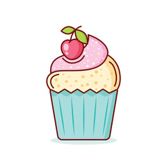 Sweet dessert icon in flat style. Cupcake vector illustration on isolated background. Muffin sign business concept.