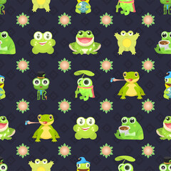 Obraz premium Seamless Pattern Abstract Elements Animal Frog Vector Design Style Background Illustration Texture For Prints Textiles, Clothing, Gift Wrap, Wallpaper, Pastel