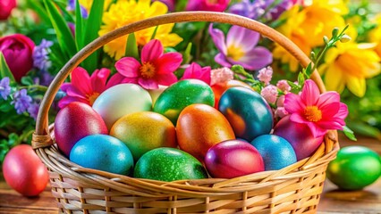 Naklejka premium Vibrant Easter Basket Colors for Spring Celebrations and Festive Decorations in a Cheerful Atmosphere