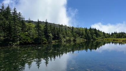 lake on top of a mountain on a sunny day