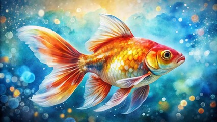 Fototapeta premium Vibrant Goldfish Watercolor Art for Home Decor and Nature Lovers, Perfect for Aquatic Theme and Colorful Wall Art