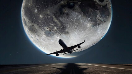 Airplane shadow crossing the moon