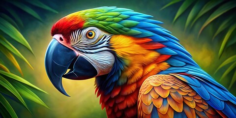 Obraz premium Vibrant Macaw Bird Drawing - Colorful Artwork Showcasing Exotic Parrot Illustrations for Nature and Animal Lovers