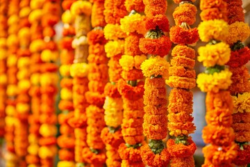 Vibrant Marigold Garland for Festive Decorations, Weddings, and Cultural Celebrations - Bright Floral Accents and