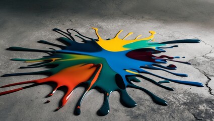 Colorful Background Acrylic Splash On The Cement Floor.