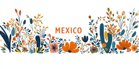 Fototapeta premium Mexican traditional floral ornaments vector graphic logo featuring the text 