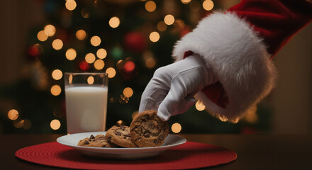 Cookies on a plate with milk for Santa Claus during Christmas celebration - Powered by Adobe