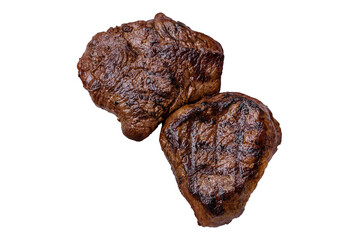 Juicy beef steak baked on the grill with salt, spices and herbs