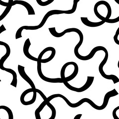 Seamless abstract pattern with squiggles and scribbles. Weaved curved lines. Chaotic ink scribbles decorative texture. Messy doodles, wavy and curly lines.