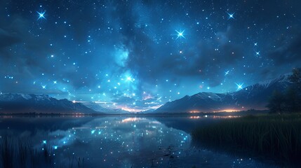 Naklejka premium Stunning Milky Way Over Serene Mountain Landscape