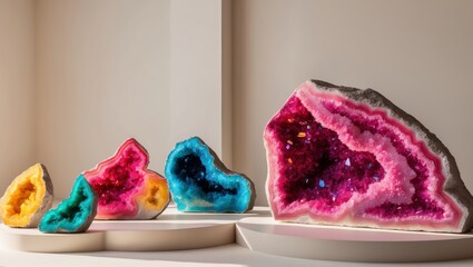Colorful Geode Crystals Displayed in Natural Light.