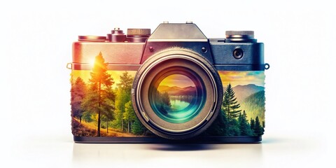 Creative Double Exposure Photography of a Camera Icon for Graphic Design Projects
