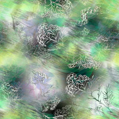 Creative seamless watercolor pattern of plants, Herbs, flowers, poppy, lily, tulip. Immortelle plant, tansy, wild herbs, stylish pattern. Abstract paint splash. Watercolor background. Abstract splash 