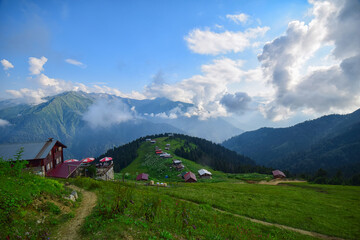 POKUT PLATEAU view with Kackar Mountains. This plateau located in Camlihemsin district of Rize province. Kackar Mountains region. Rize, Turkey.