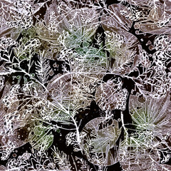 Creative seamless watercolor pattern of plants, Herbs, flowers, poppy, lily, tulip. Immortelle plant, tansy, wild herbs, stylish pattern. Abstract paint splash. Watercolor background. Abstract splash 