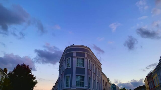 British Townhouse, Victorian Building, Italianate Stucco Terraces, Sunset, Sky Clouds, Stucco Villa, Holland Park, Notting Hill, Kensington And Chelsea, West London, England, UK