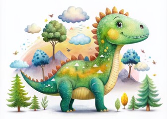 Cute Dino Double Exposure Illustration for Creative Designs and Kids' Decor