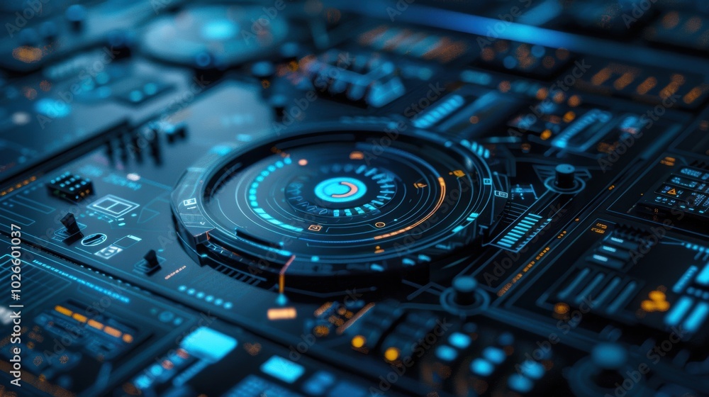 Aufkleber advanced technological control panel with futuristic interface.