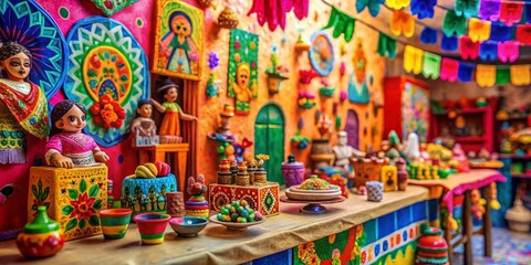 Cute Naive Art Mexican Background with Tilt-Shift Photography for Vibrant Visuals