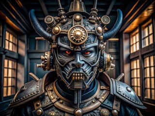 Obraz premium Cyberpunk Samurai Mask Vector Illustration for Apparel and Emblems