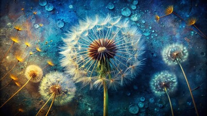 Dandelion Dreams: Double Exposure on Dark Blue Grunge Background for Nature Lovers