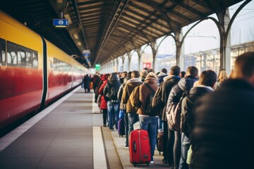 Fototapeta premium Diverse crowd exiting public transport a snapshot of everyday life on subways and buses