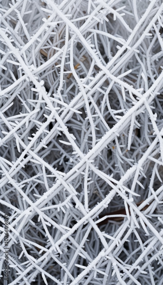 Poster minimalist art of frosted branches delicate lines highlighting texture and simplicity
